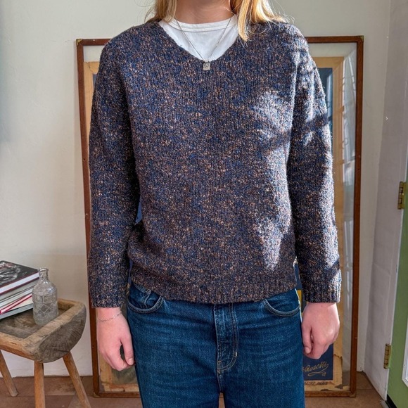 ROE Sweaters - Vintage 1990s RÖE Purple Blue and Brown speckled v neck sweater